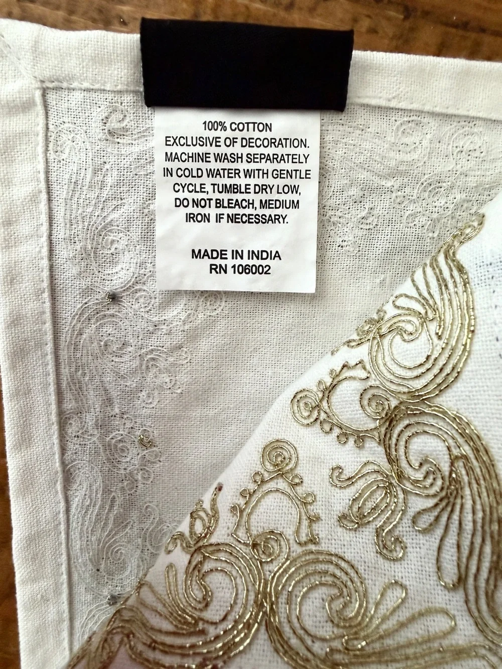 Off White Napkin Set with Gold Scroll Embroidery - 6 Pack